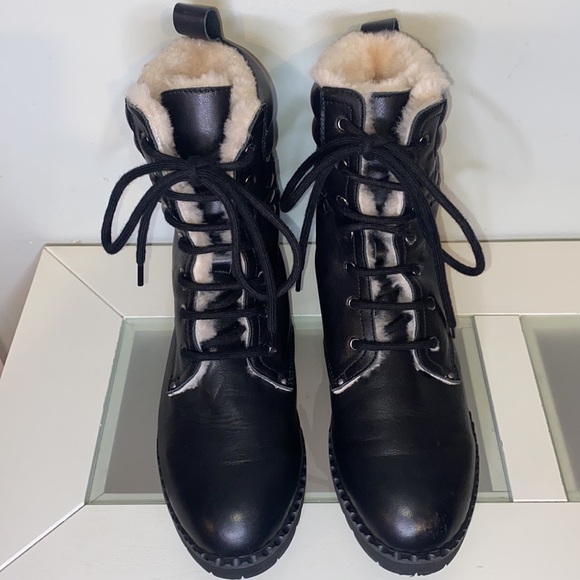 BOTTEGA VENETA Intrecciato Weave Calf Leather Lamb Fur Lined Combat Boots-Sz 8 - Picture 7 of 15